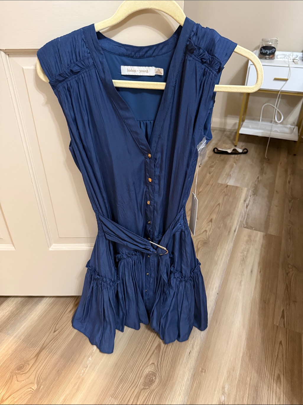 Bishop + Young Navy Sleeveless Button Front Belted Dress